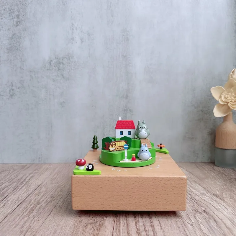 Totoro Family Wooden Music Box Large Base Micro Landscape Wooden Music Box Crafts Ornaments Creative Gifts Fairy Tale Gifts - Image 3