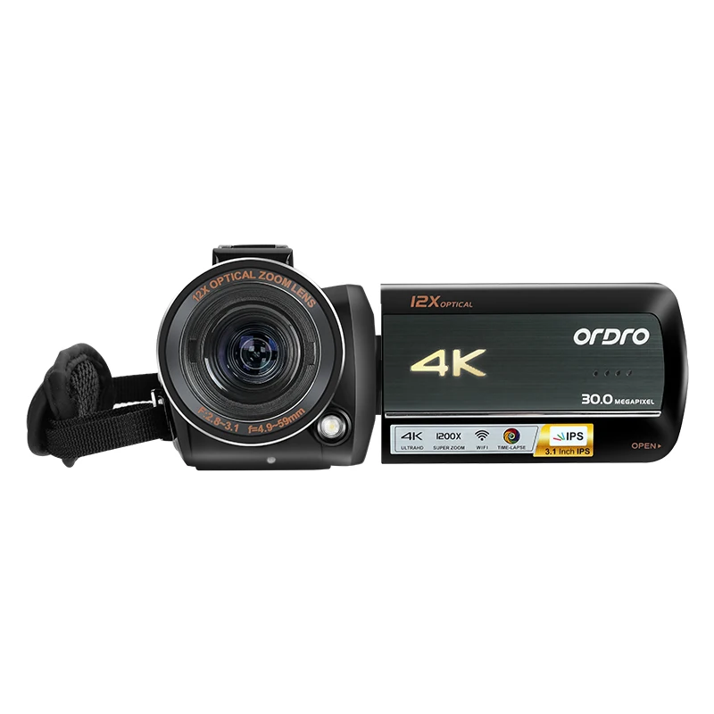 Live Streaming Camcorder 4K 12X Optical Zoom Vlog Camera Digital for YouTube Facebook Videos Recording Ordro 2024 New Release