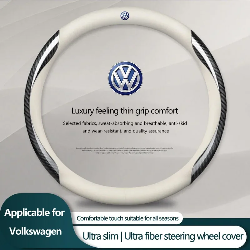 

Leather Carbon Fiber Car Steering Wheel Cover Car Accessories For Volkswagen VW New R Rline Golf 4 5 Caddy Tiguan Polo Scirocco