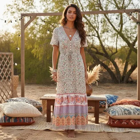 dress in boho linen style