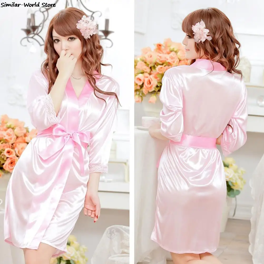 Satin Robe Female Intimate Lingerie Sleepwear Silk Casual Kimono Bathrobe Gown Nightgown Sexy Nightwear