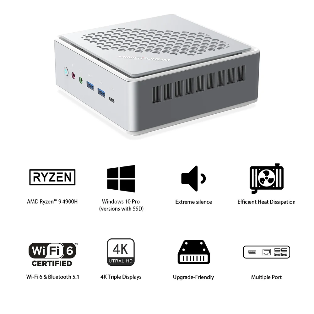 Mini PC HM90 AMD Ryzen 9, Computador Desktop 4900H, 2 Portas RJ45, DDR4, 16GB, SSD de 256GB, WiFi 6, Janela HD 11, Mini PC Gamer