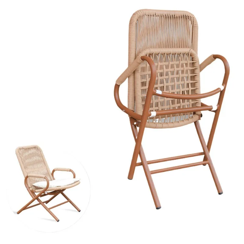 Folding chair reclining chair household courtyard open-air outdoor rattan chair balcony leisure chair, small apartment with