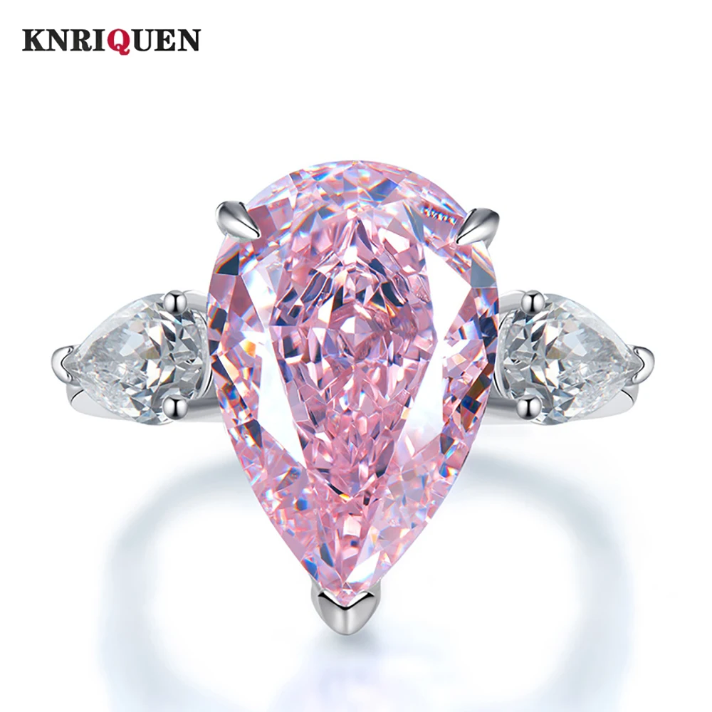 Topázio Quartzo Anel de Diamante de Alto Carbono para Mulheres Pedra Preciosa Rosa Festa de Casamento Presente Joias Finas, 100% 925 Real 925 Prata,