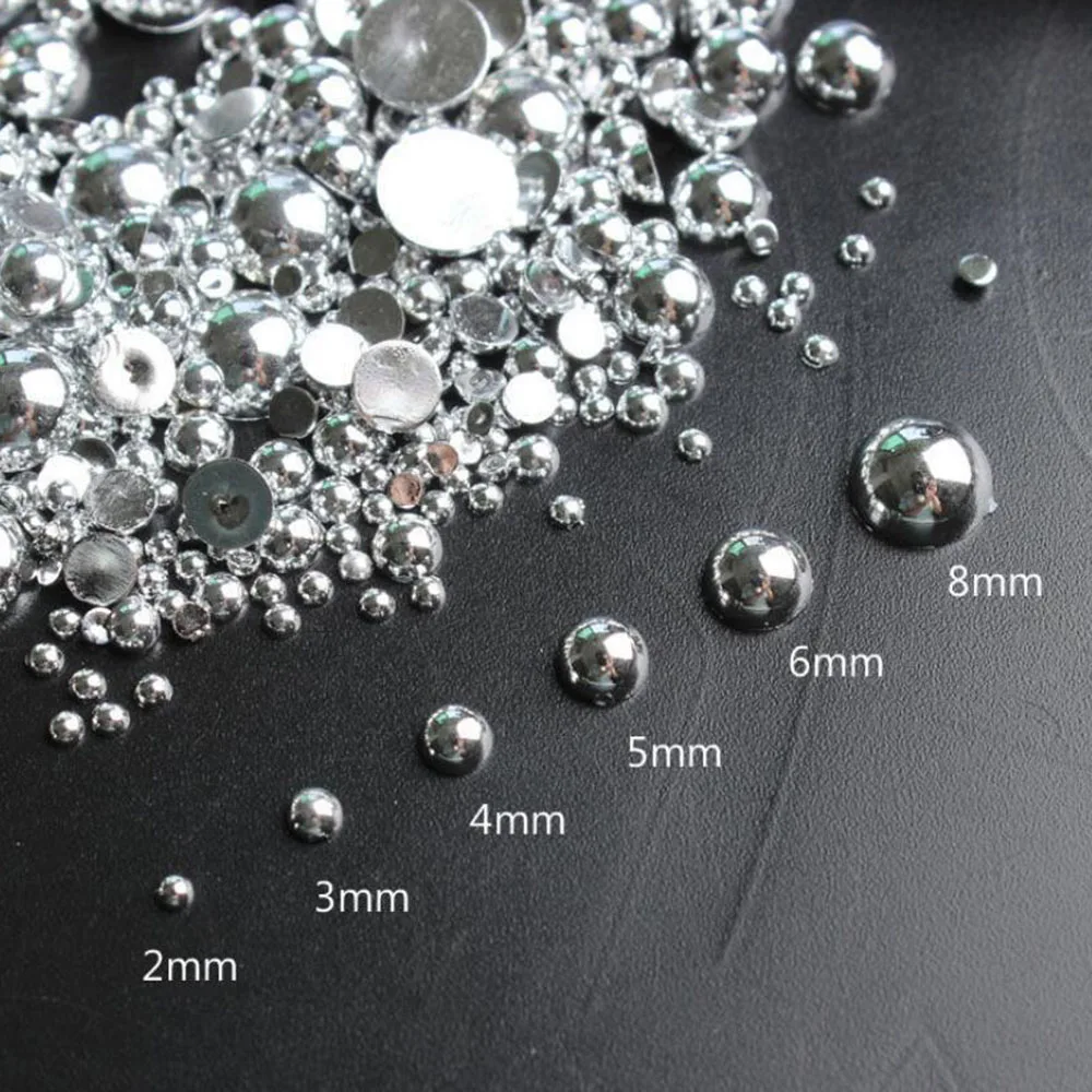 1000pcs/Bag White Gold Silver Pearls Half Round Pearl Nail Charm 3D Caviar Beads Manicure Supplies Flatback Pearl Mix Size Decor