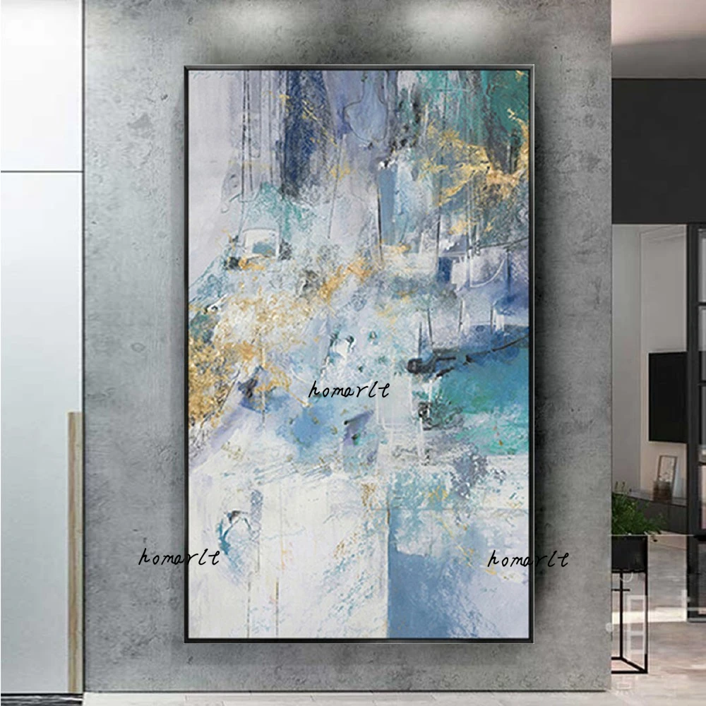 

Hand-Painted Oil Painting Abstract Landscape Seascape Blue Modern Canvas Painting Living Room Decoration Nordic Wall Art