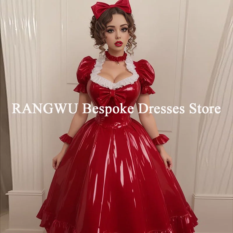 

Red Victorian Prom Dress Tea Length Pvc Customized Masquerade vestidos de fiesta elegantes Girl Cosplay Skirt