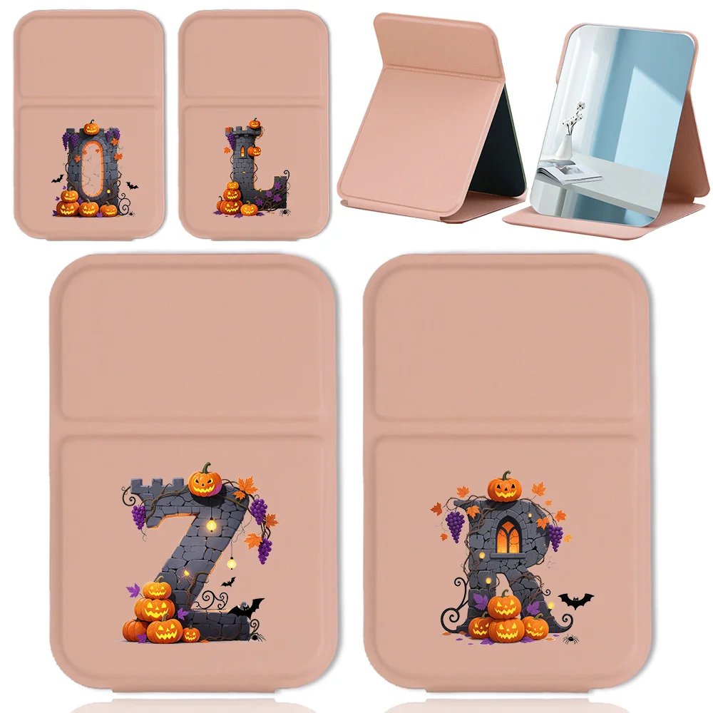 

Women Adjustable Desktop Makeup Mirror Creative Foldable Mirror Portable Non Slip Beauty Tool Halloween Letter Pattern