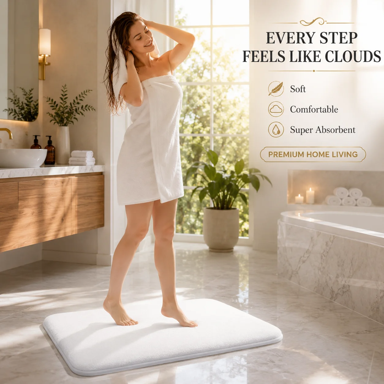 Memory Foam Bath Mat Soft Flannel Bathroom Rug Super Absorbent Non Slip Floor Carpet Thick Kitchen Bedroom Door Mat