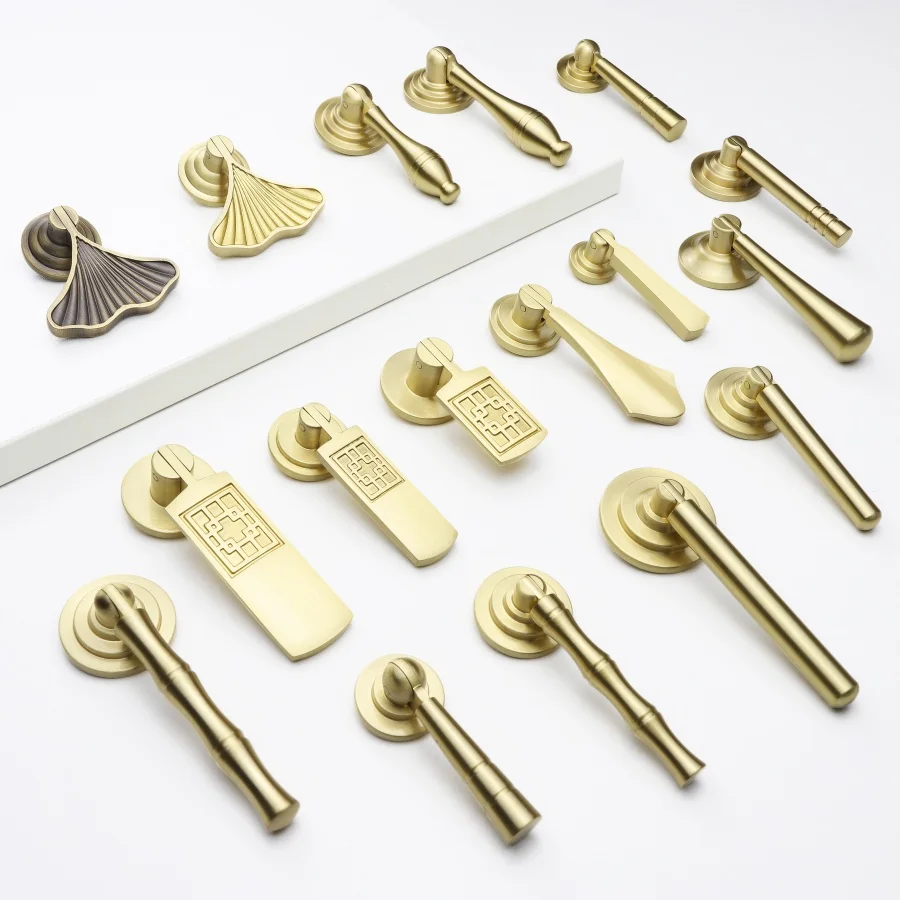 Retro Style Brass Furniture Handles Golden Single-hole Cabinet Drawer Knobs Various-shaped Closet Pulls Door Handles Hardware
