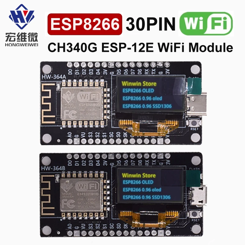 NodeMCU ESP8266 Development Board With 0.96 Inch OLED Display CH340G ESP-12E WiFi Module TYPE-C USB For Arduino/Micropython