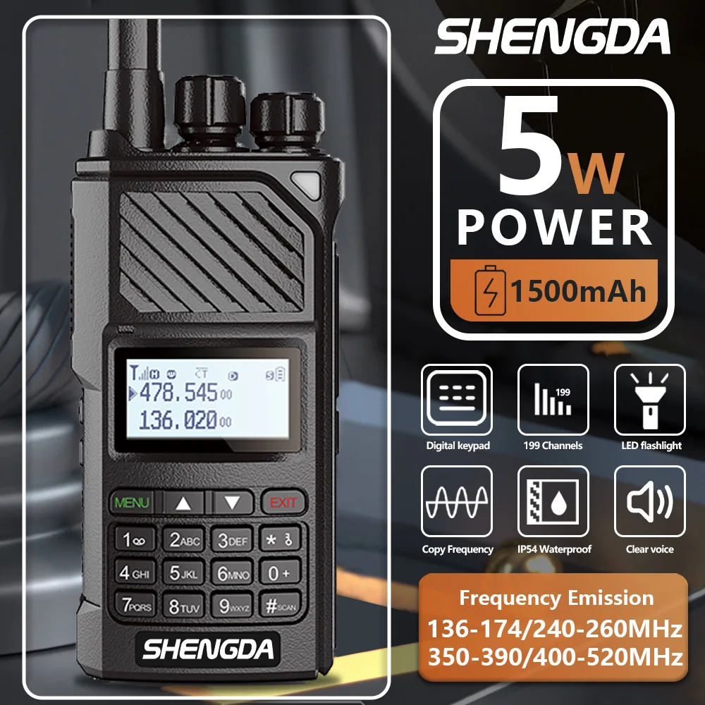SD-629 トランシーバー ワンキー周波数マッチング チャンネルスキャン UHF/VHF 4バンド 大容量バッテリー内蔵懐中電灯