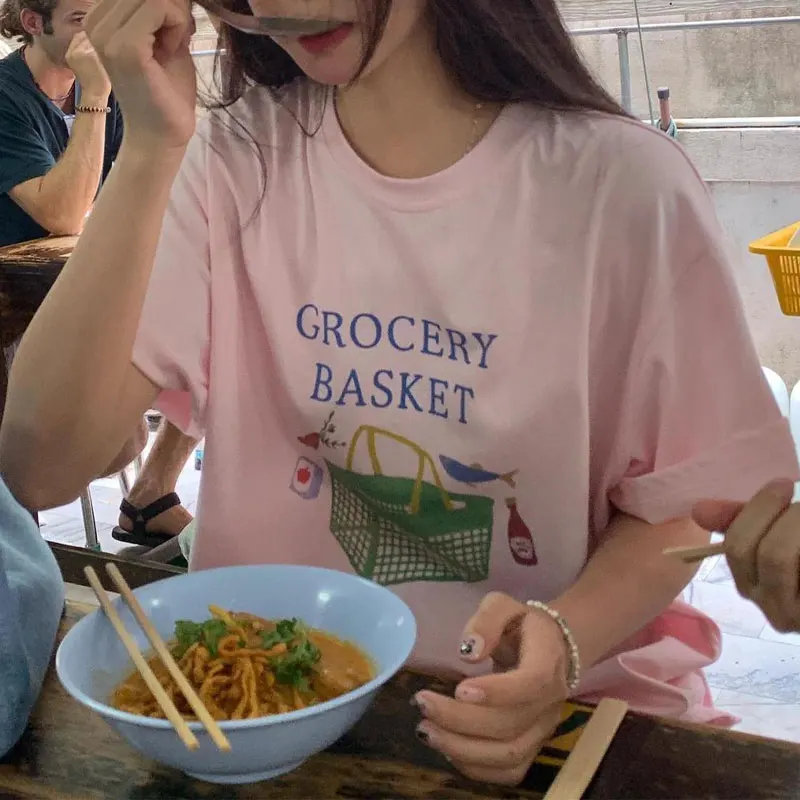 

Fashion American Printed Letter T-shirts Summer Short Sleeve Women's Clothing Loose Casual Round Neck Basic Vintage Pullovers
