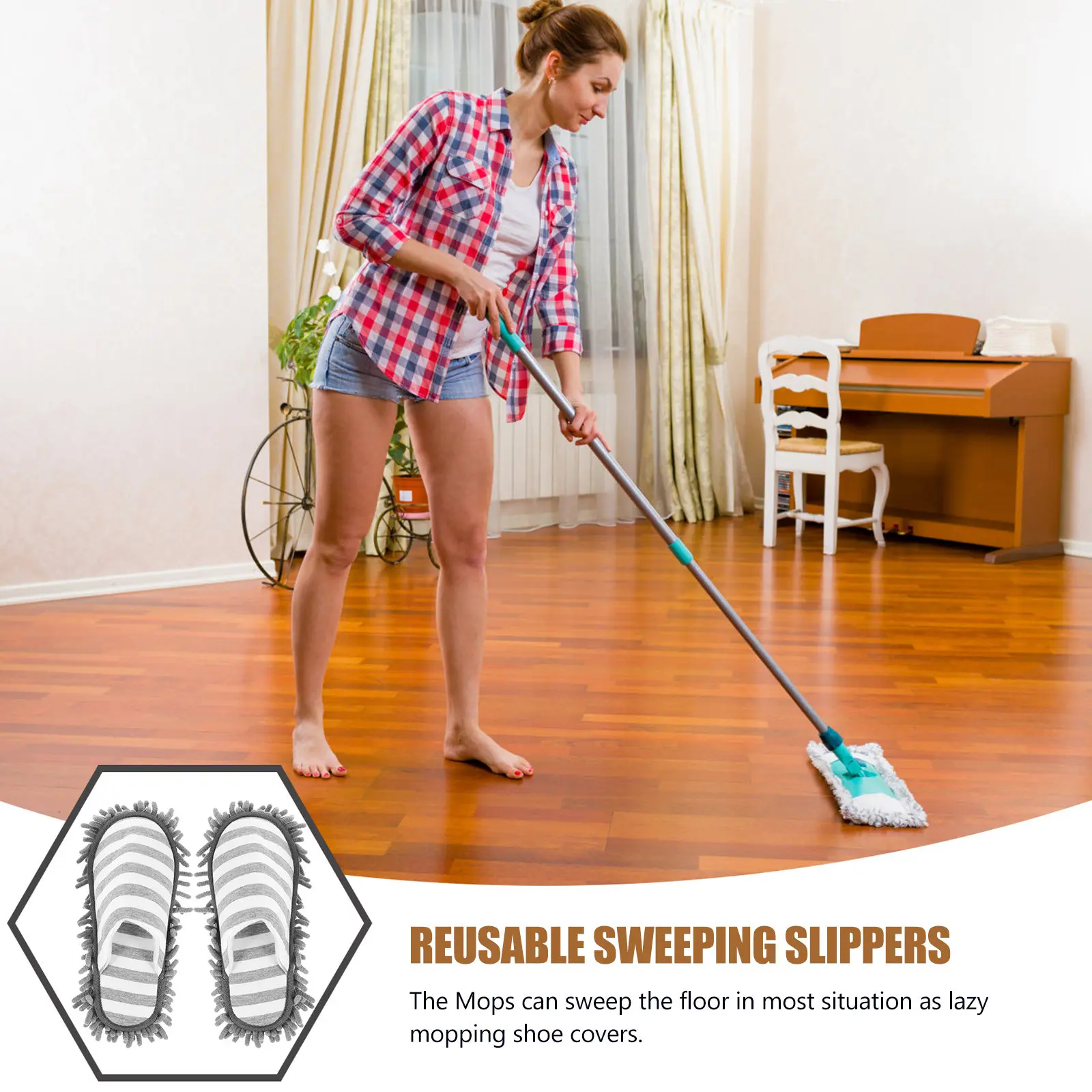 1Pair Mop Slippers Strong Water Absorption Cleaning Slippers for Floor Mopping Household Sweeping Shoes Reusable Washable