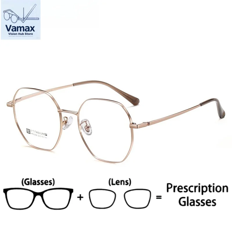 

VAMAX Womens Myopia Glasses Blue Light Block Big Frame Minimalist Mens Ultra Light Pure Titanium Polygon Frames