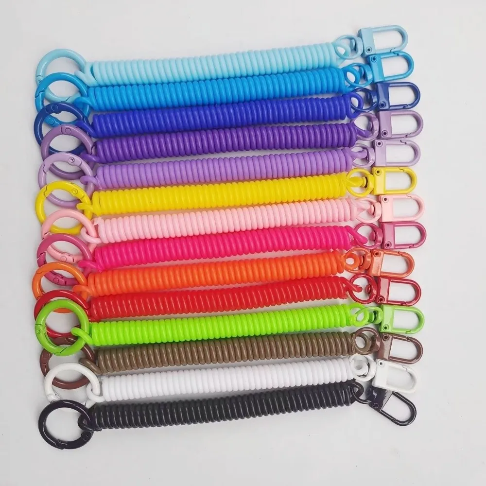 Retractable Coil Springs Keychain Elastic Straps Metal Clasp Spiral Spring Lanyard DIY Colorful Telescopic Spring Key Ring