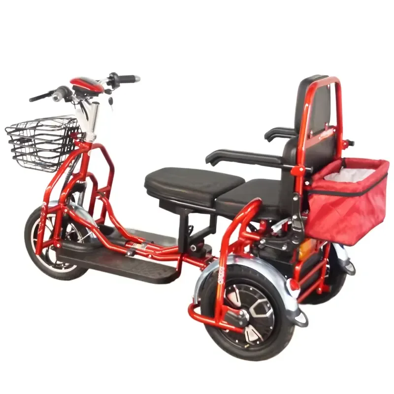 Folding Electric Scooter for Adults 3 Seats for Senior Family Dual Motor 350W x 2 Small Electric Tricycle with Backrest view 2