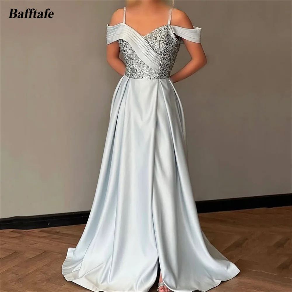 

Bafftafe атласные платья для выпускного вечера с блестками по индивидуальному заказу, арабское платье с разрезом по бокам для особых случаев, вечернее платье подружки невесты 2026