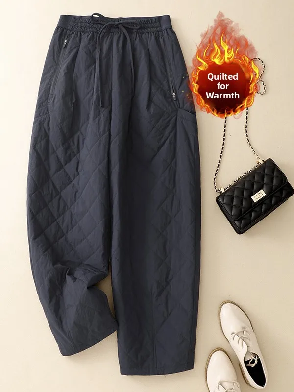 

Новые зимние женские хлопковые брюки больших размеров, теплые брюки Харлан на подкладке с эластичной резинкой на талии, повседневные хлопковые брюки с высокой талией