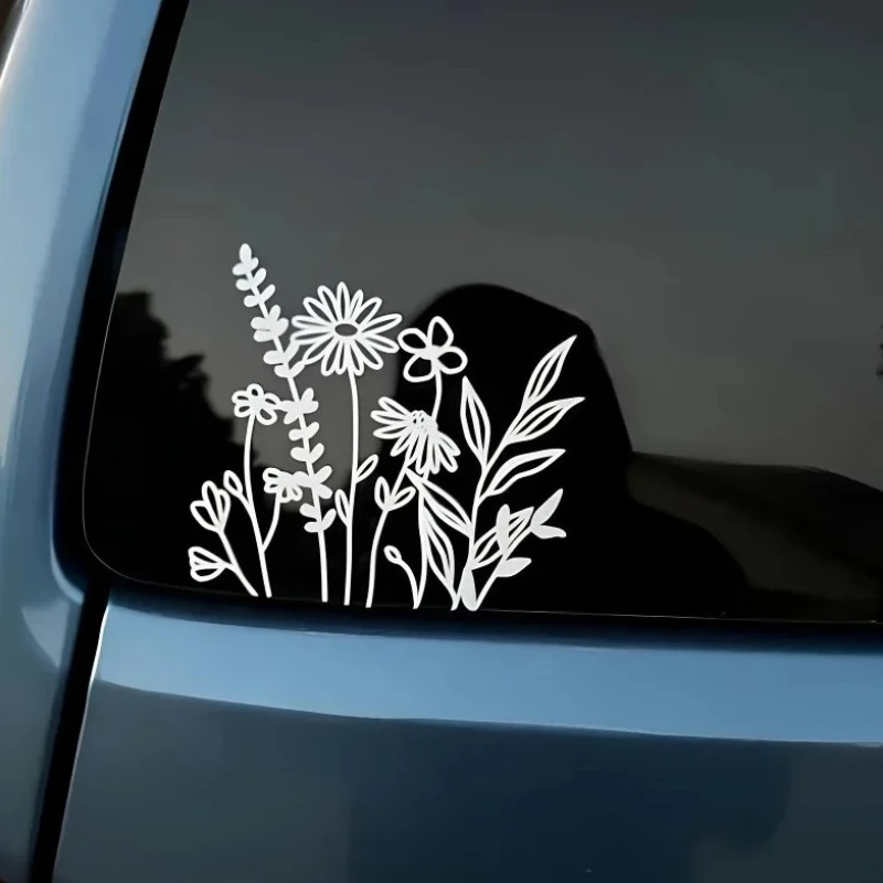 1pc  Auto Trunk Bumper Vinyl Decals Waterproof DIY Campervan Windows Durable Decor Camping Plant Wild Flowers Car Stickers view 2