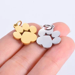 5pcs Mirror Polish Stainless Steel Pet Paw Charms 2 Holes Animal Connector Pendant For DIY Necklace Bangle Jewelry Accessories