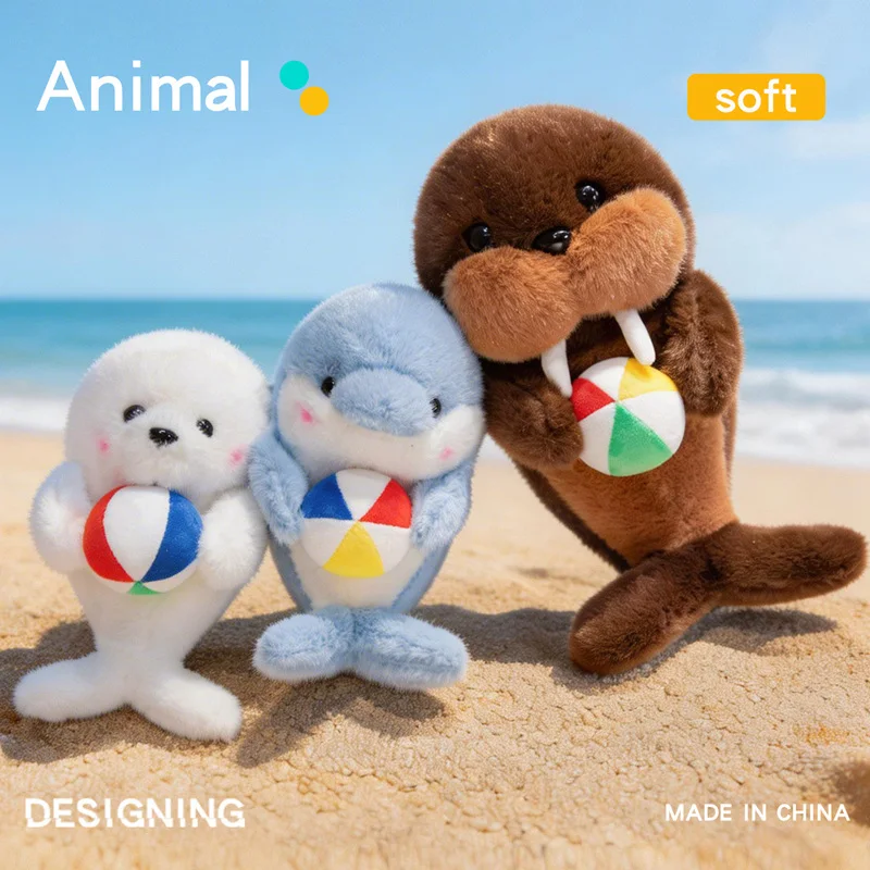 

25CM Cute Plush Seal Dolphin Walrus Toys Holding Ball Soft Stuffed Animal Doll For Kids Birthday Gift Ocean Series Decor