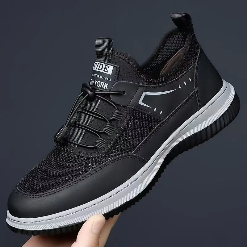 

Новинка 2023 года, дизайнерская сетчатая обувь с эластичной лентой для мужчин, однотонная противоскользящая спортивная обувь на мягкой подошве, мужские модные повседневные кроссовки, мужские