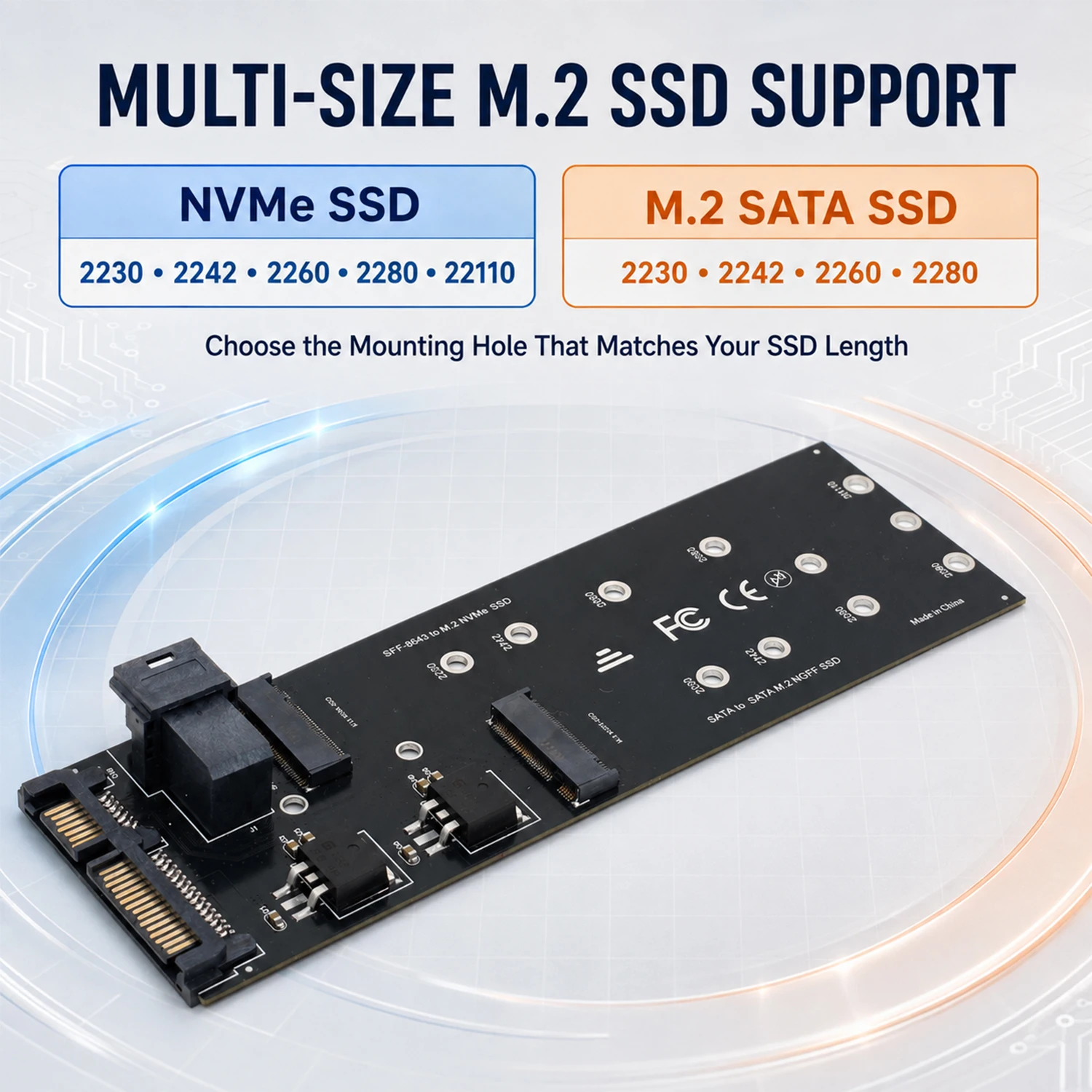 NVMe to SFF-8643 M.2 Adapter Card SATA NGFF to SATA III Dual Protocol SSD Converter for Desktop Server Workstation