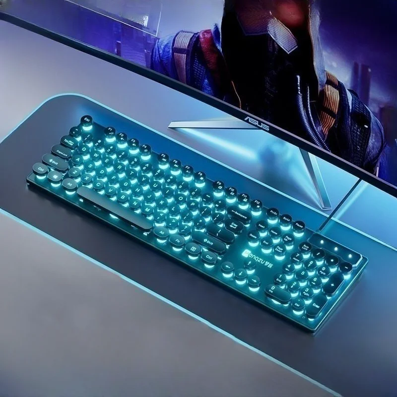 

Retro Keycaps Mechanical Feel Punk Wired Keyboard Mouse Set Esports Games Office Peripherals Silent Backlit Keyboards Claviers