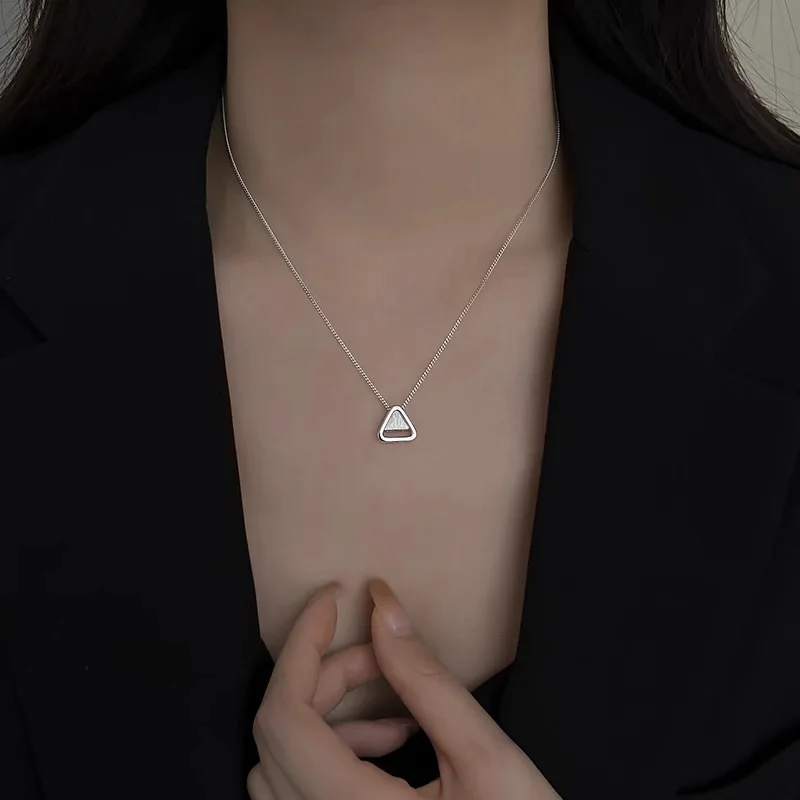 925 Sterling Silver Necklace Triangle Geometric Simple Pendant Adjustable for Women Girl Jewelry Gift Dropshipping Wholesale