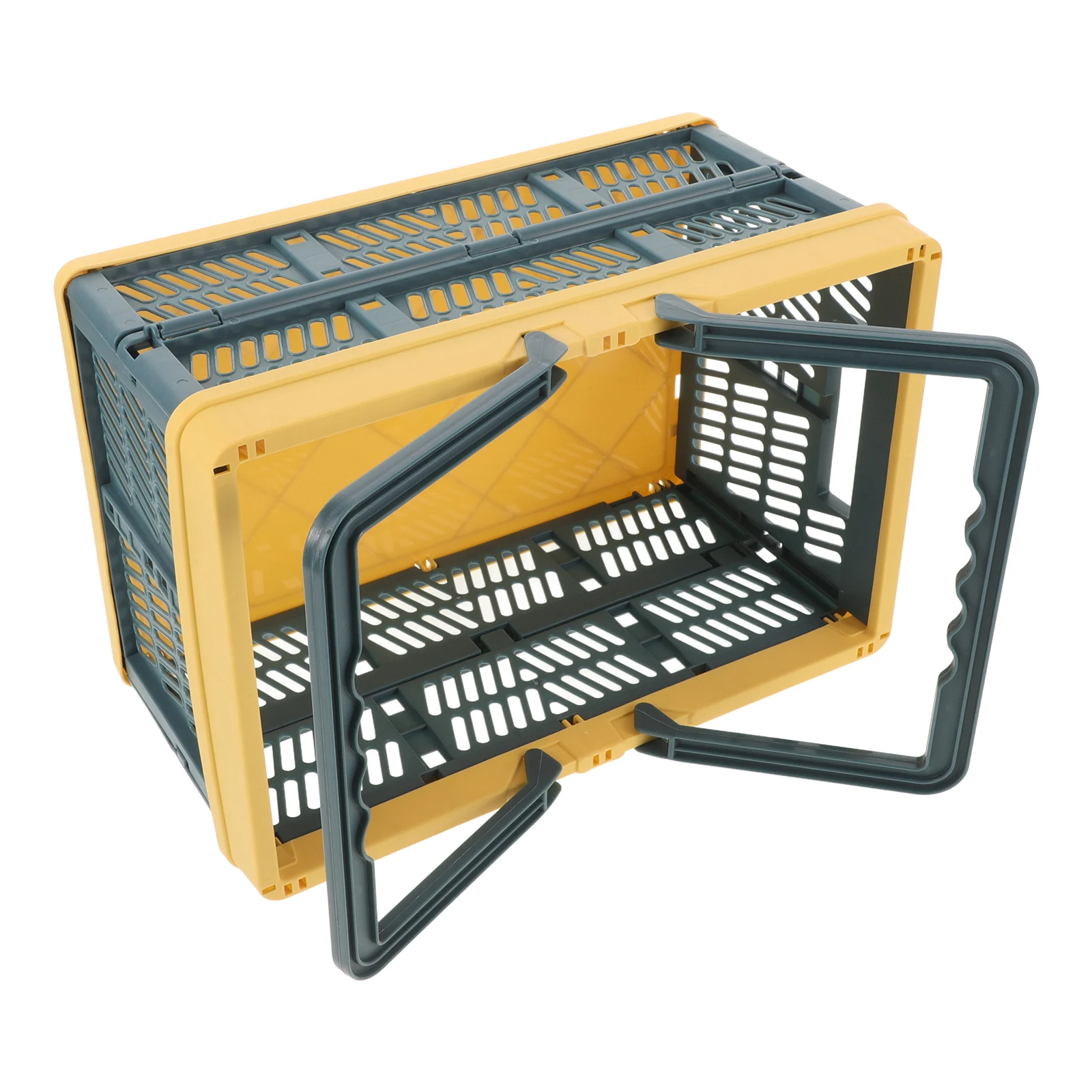 

1Pcs Plastic Foldable Shopping Basket Folding Basket Lightweight Durable Indoor Outdoor Storage Organizer Blue Yellow