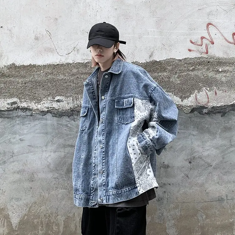 

SuperAen Denim Patchwork Print Floral Jackets European Style 2026 Spring New Single Breasted Casual Coats