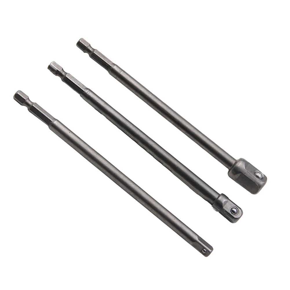 3pcs Socket Adapter Set Hex Shank to Square Drive 150mm Extension Bar for Electric Screwdriver Driver 14 38 12