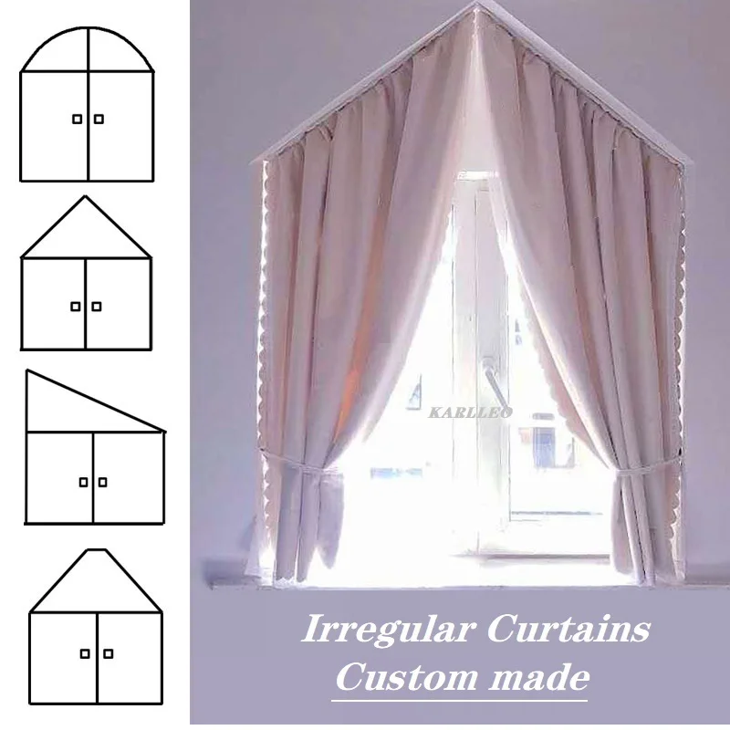 Irregular Curtains for Special Shape Window Blinds, Customized Apex Inclined Top, Triangle Arc Frame