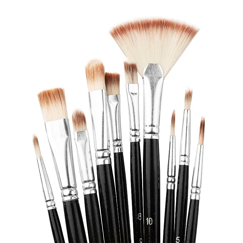 brush set of 10 nylon brushes painting fine art oil brush painting acrylic gouache brush make up brush set