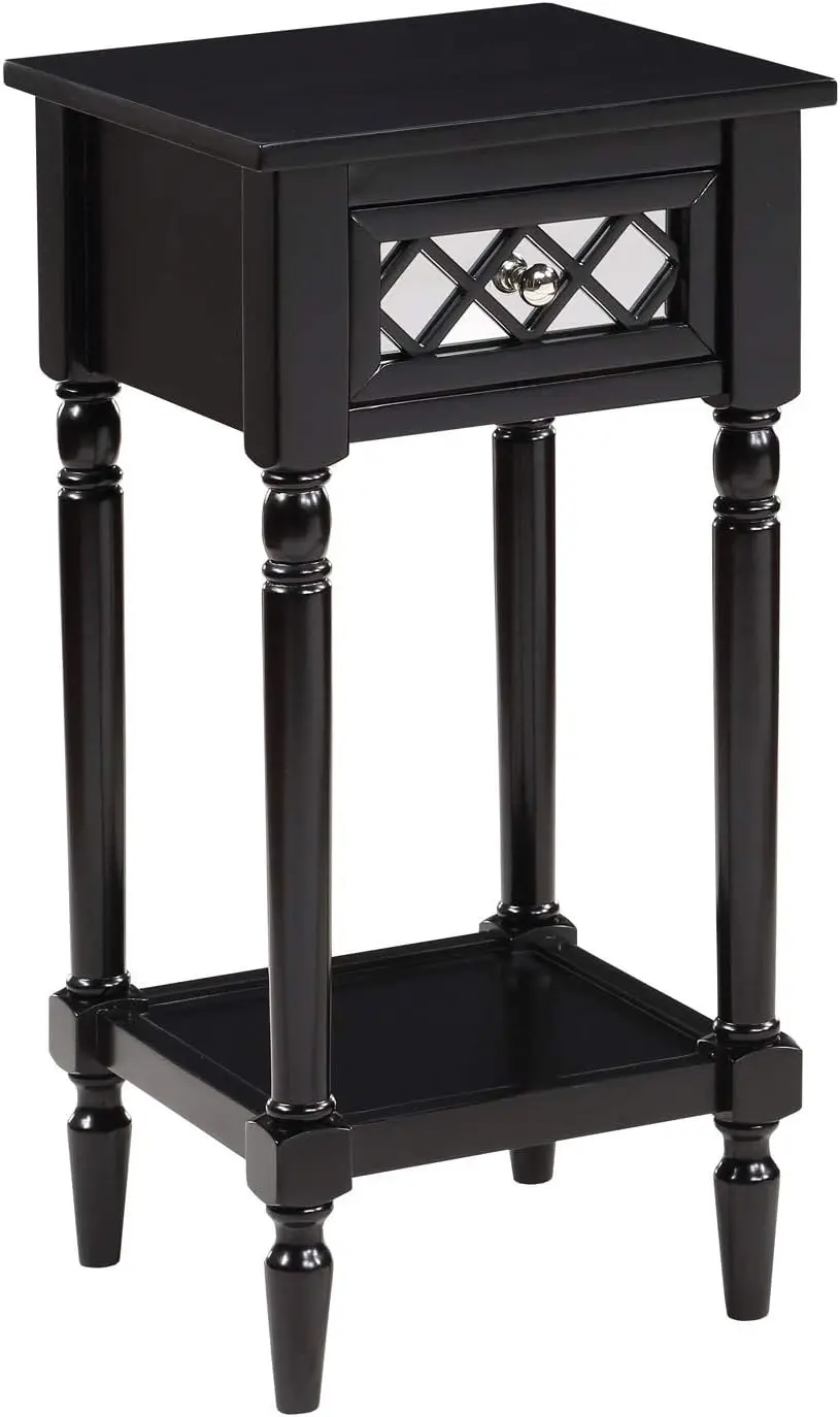 

French Country Khloe 1-Drawer Accent End Table – Farmhouse Side Table with Mirrored Drawer & Shelf