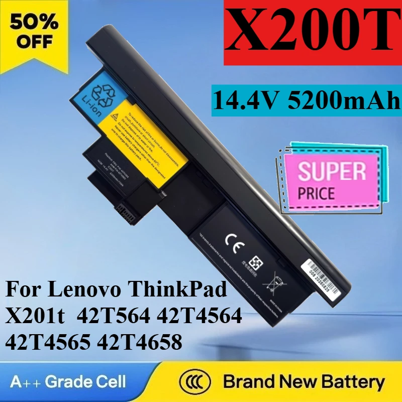 New X200T 14.4V 5200mAh 75Wh  Laptop Battery for Lenovo ThinkPad  X201t 42T564 42T4564 42T4565 42T4658 Replacement Battery