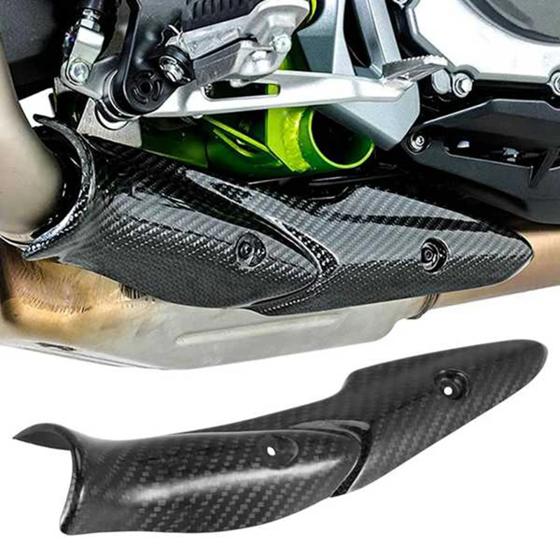 2 Piece Motorcycle Exhaust System Middle Link Pipe Carbon Fiber Heat Shield Cover Guard Anti Scalding For Kawasaki Z900 17-19