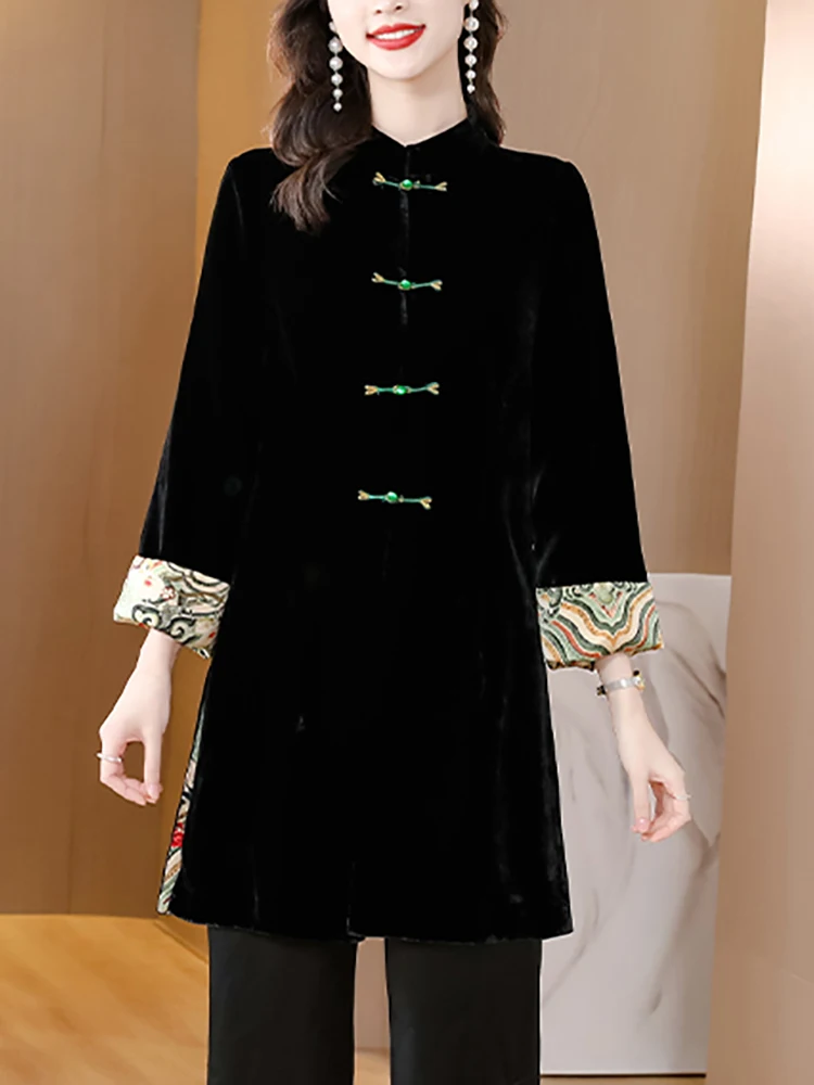 

Autumn Winter Black Velvet Thick Warm Top Coats Women Elegant Bodcyon Casaul Trench 2024 Korean Vintage Luxury Chic Top Jackets