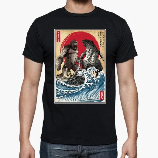 Funny Gorilla VS Vicious Lizards Battle for The Ages Japanese Ukiyo T-Shirt 100% Cotton O-Neck Short Sleeve Casual Mens T-shirt