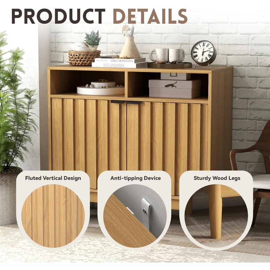 خزانة بوفيه مع خزانة تخزين مخددة، خزانة جانبية مع أرفف قابلة للتعديل، 35 خزانة تخزين بوفيه مطبخ كبيرة مع #6