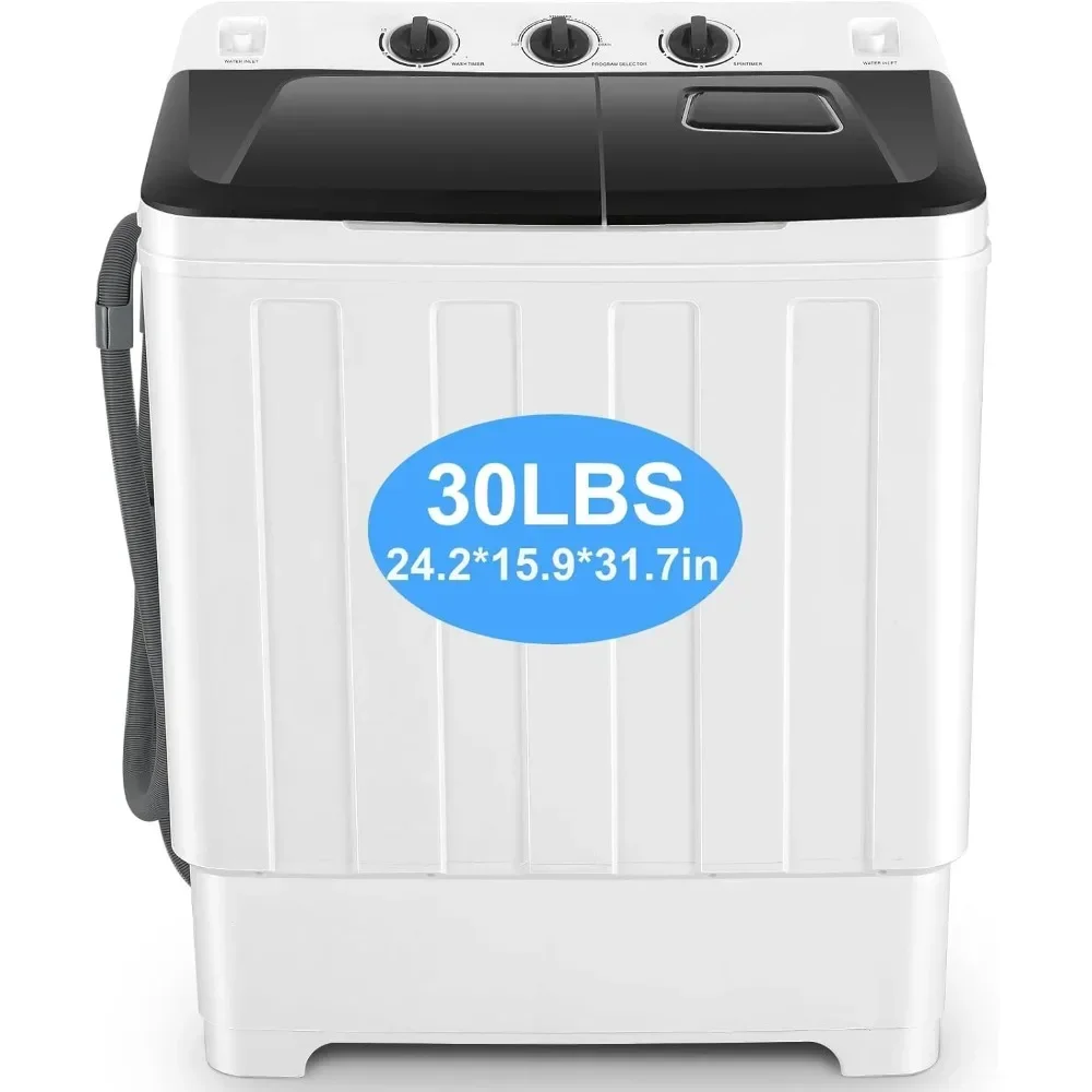 

Portable Washing Machine, Twin Tub 30Lbs Washer and Spin Dryer Combo with Built-in Drain Pump, Compact Laundry Washer