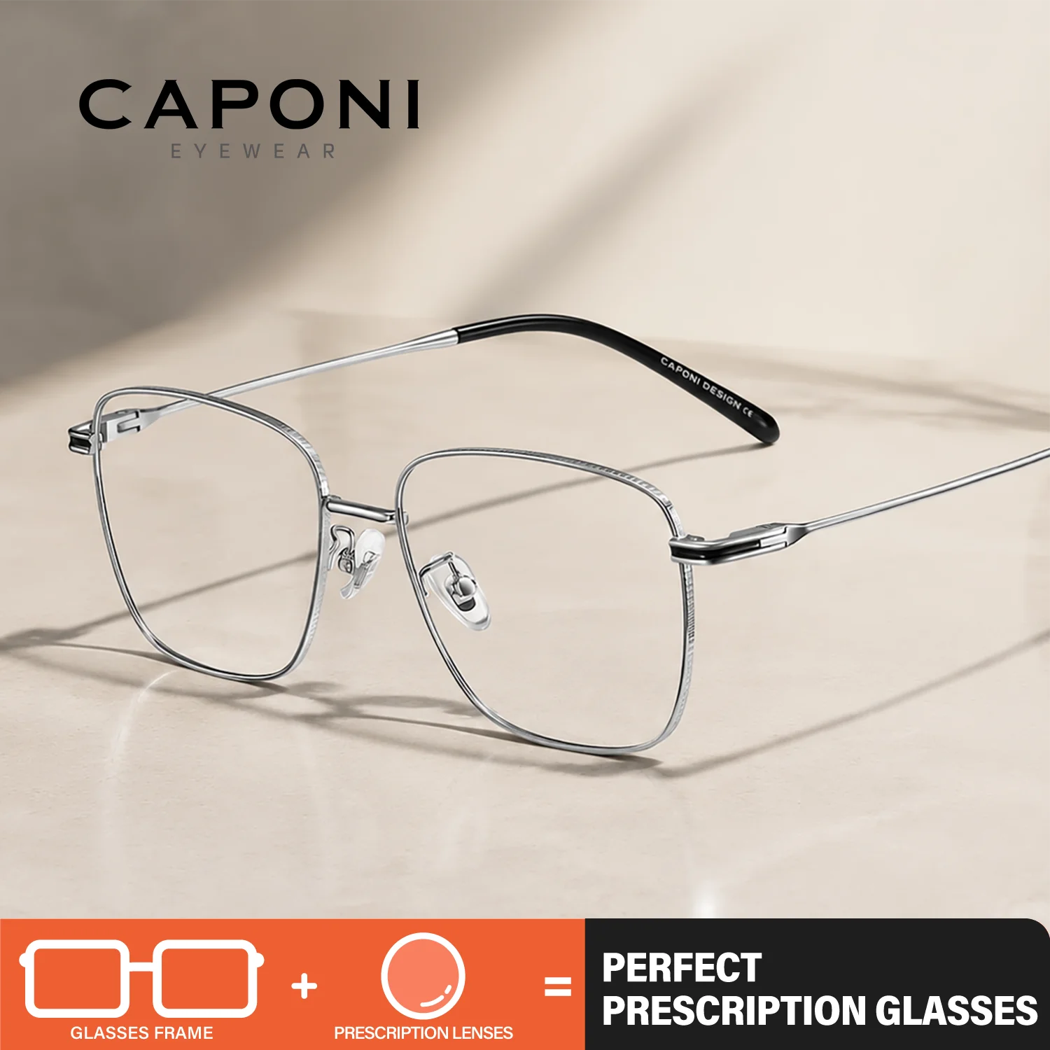 CAPONI Prescription Man Eye Glasses Titanium Anti Blue Ray Computer Myopia Glasses Photochromic Brown Optical Eyeglasses PJ36103