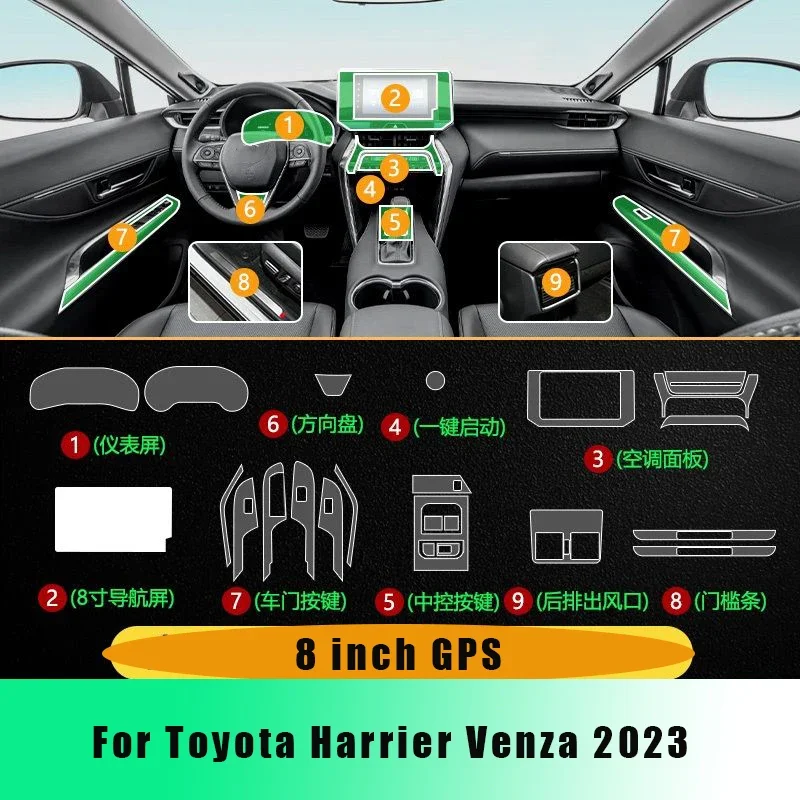 Car Interior Door Center Console Media Dashboard Navigation TPU Anti-scratch Protector Film For Toyota Harrier Venza 2023