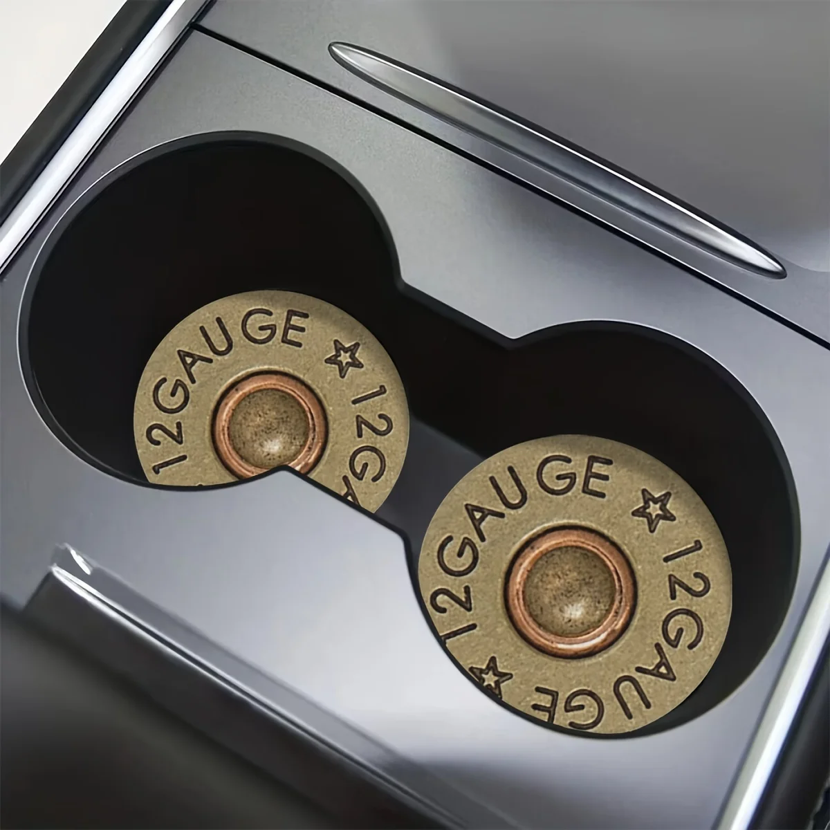 2-Pack Bullet-Shaped Design Car Cup Mats, Absorbent Leather Cup Holders, Round Universal Non-Slip Shockproof Pads with Star-Shaped Pattern, Suitable for Vehicles and Home Office Desks