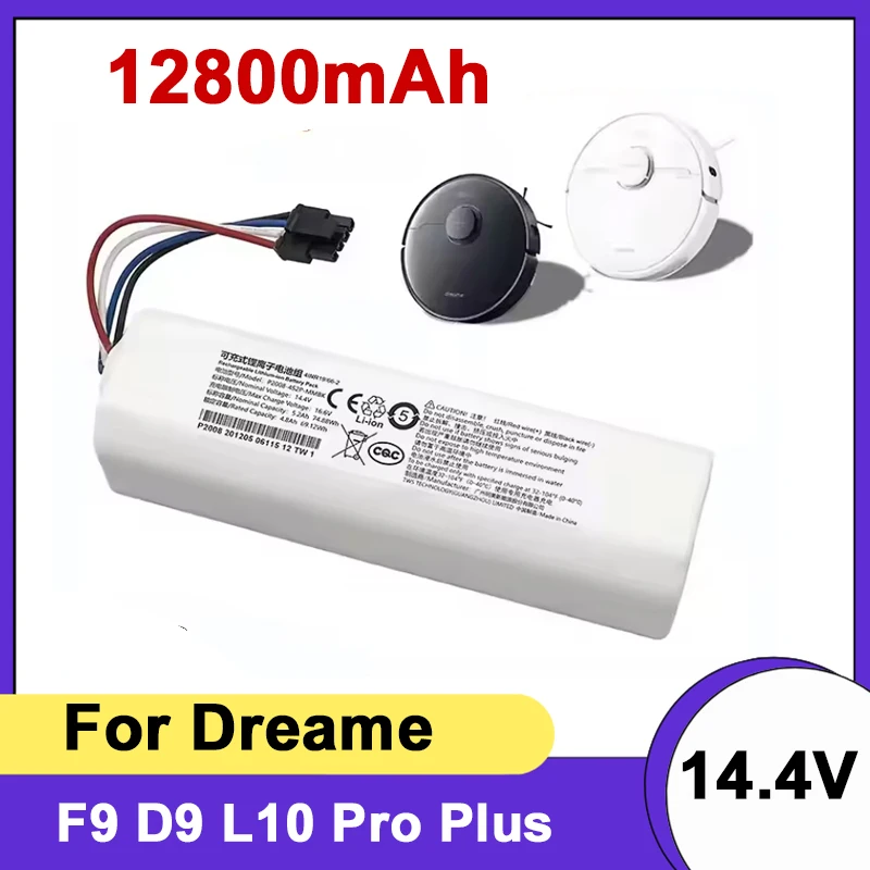 

14.4V 12800mAh Li-Ion Replacement Battery for Dreame D9 F9 L10, D9 Pro, D9 MAX, D10 Plus, D10s, L10s Ultra Series Vacuum Cleaner