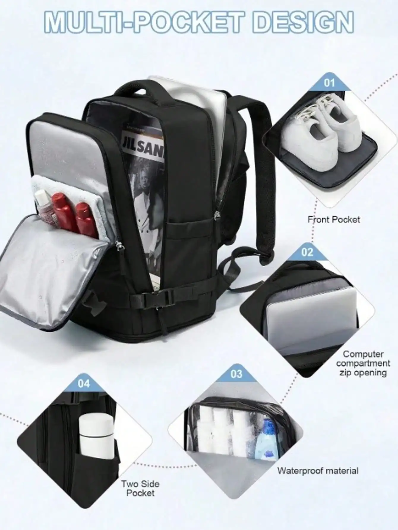 

1pc Large Capacity Water-Proof Backpack With Shoe Compartment, Laptop Compartment, Perfect For Hiking, Camping, Outdoor Activities, Travel, And College School Summer Large Capacity School Pencil Case The Sporty Life Bag Pack Hiking Bag Weekend Bag Backpac