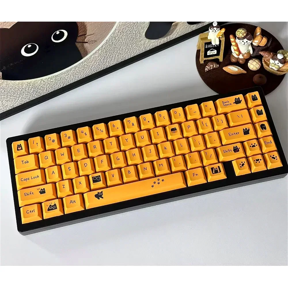 Little Black Cat Cherry Keycap PBT Personalizado 126 teclas para 60/64/84/98/108 Teclado mecânico para jogos MX Switch