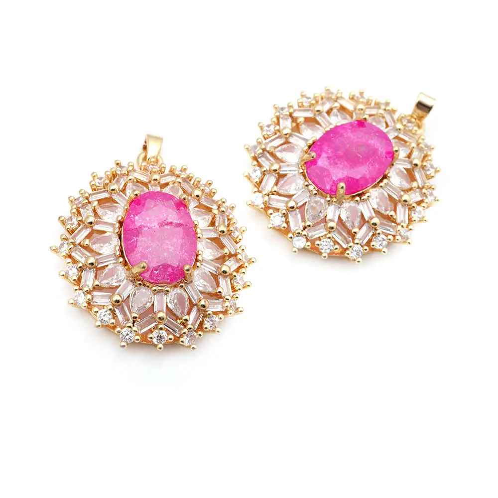 2PCS 18K Gold Color Brass and Zircon Oval Necklaces Charms Pendants High Quality Jewelry Making Supplies Accessories for Women - view 5