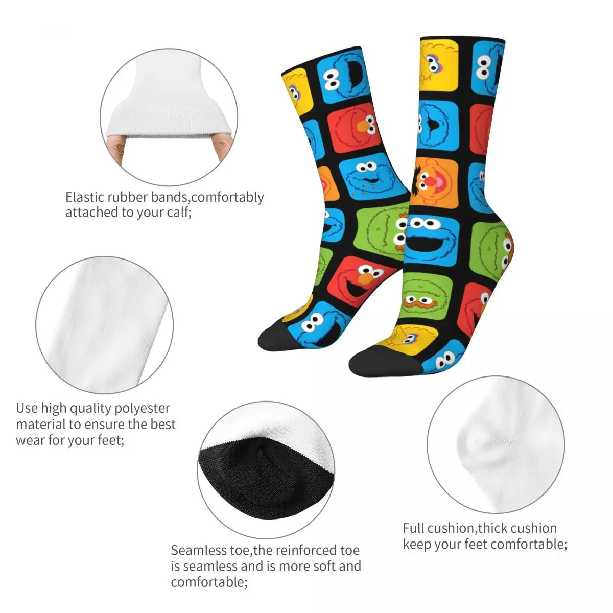 Autumn Winter Retro Women Men Cookie Monster Cubed Faces Pattern Socks Sweat Absorbing Basketball Socks